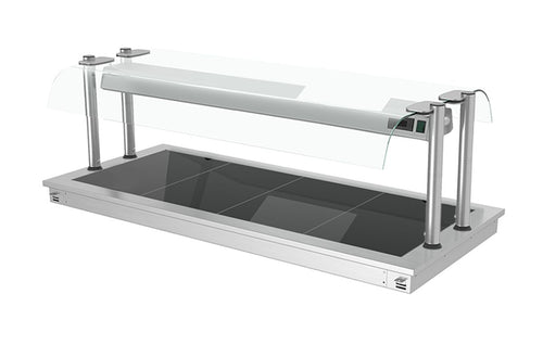 Upotettava lämpölevy - ruostumaton teräs - lasipinnalla - 1460 mm - 4 x GN 1/1 - 1,8 kW - GN 1/1 - lasisuojus