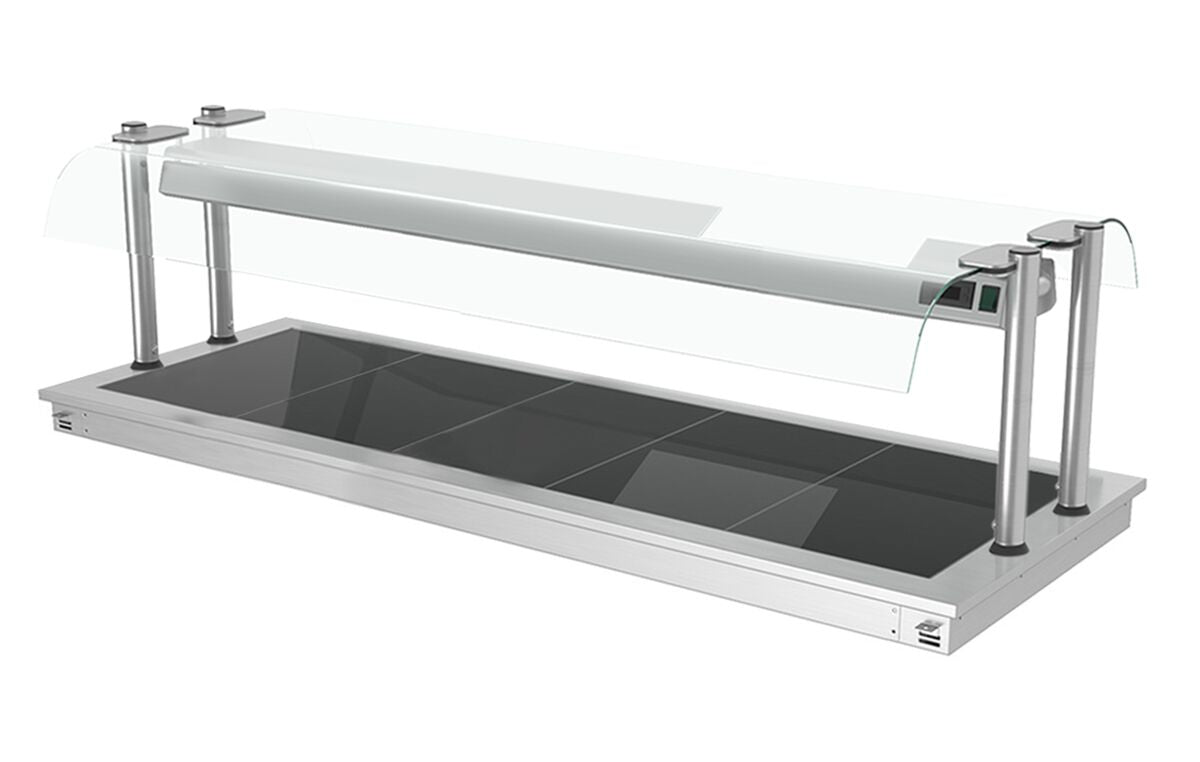 Upotettava lämpölevy - ruostumaton teräs - lasipinnalla - 1785 mm - 5 x GN 1/1 - 2,25 kW - lasisuojus