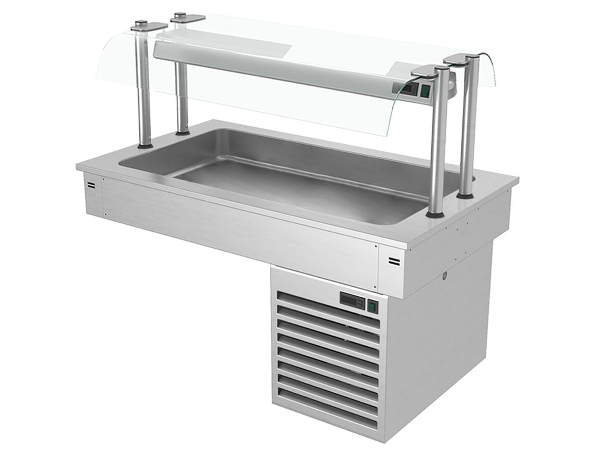 Upotettava kylmäallas - 1000 mm - +2–+8 °C - 3 GN 1/1-astiaa - 190 W - lasisuoja