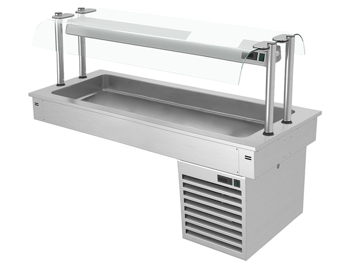 Upotettava kylmäallas - 1 500 mm - +2–+8 °C - 4 GN 1/1-astiaa - 390 W - lasisuoja