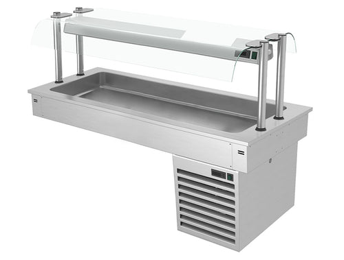 Upotettava kylmäallas - 1 500 mm - +2–+8 °C - 4 GN 1/1-astiaa - 390 W - lasisuoja