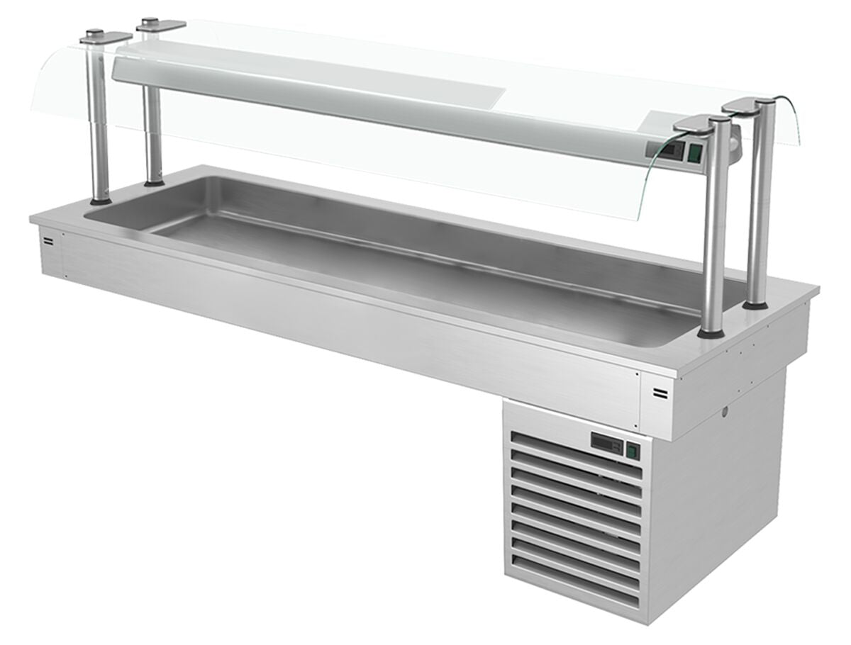 Commercial Drop-in Refrigerated Well - 1800mm - +2 to +8°C - 5x GN 1/1 - 410W - with Glass Sneeze Guard