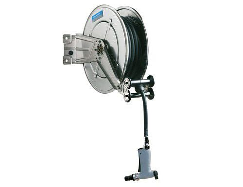 Letkukela - 10 m - varusteena: automaattinen sisäänkelaus, 180° kääntyvä seinäkiinnike & G 1/2" liitäntä - 460x460x180 mm