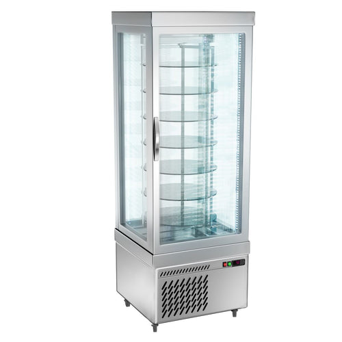 4-Sided Glass Display Fridge - 430L - 670mm - with 7 rotating shelves - 1 door - Silver