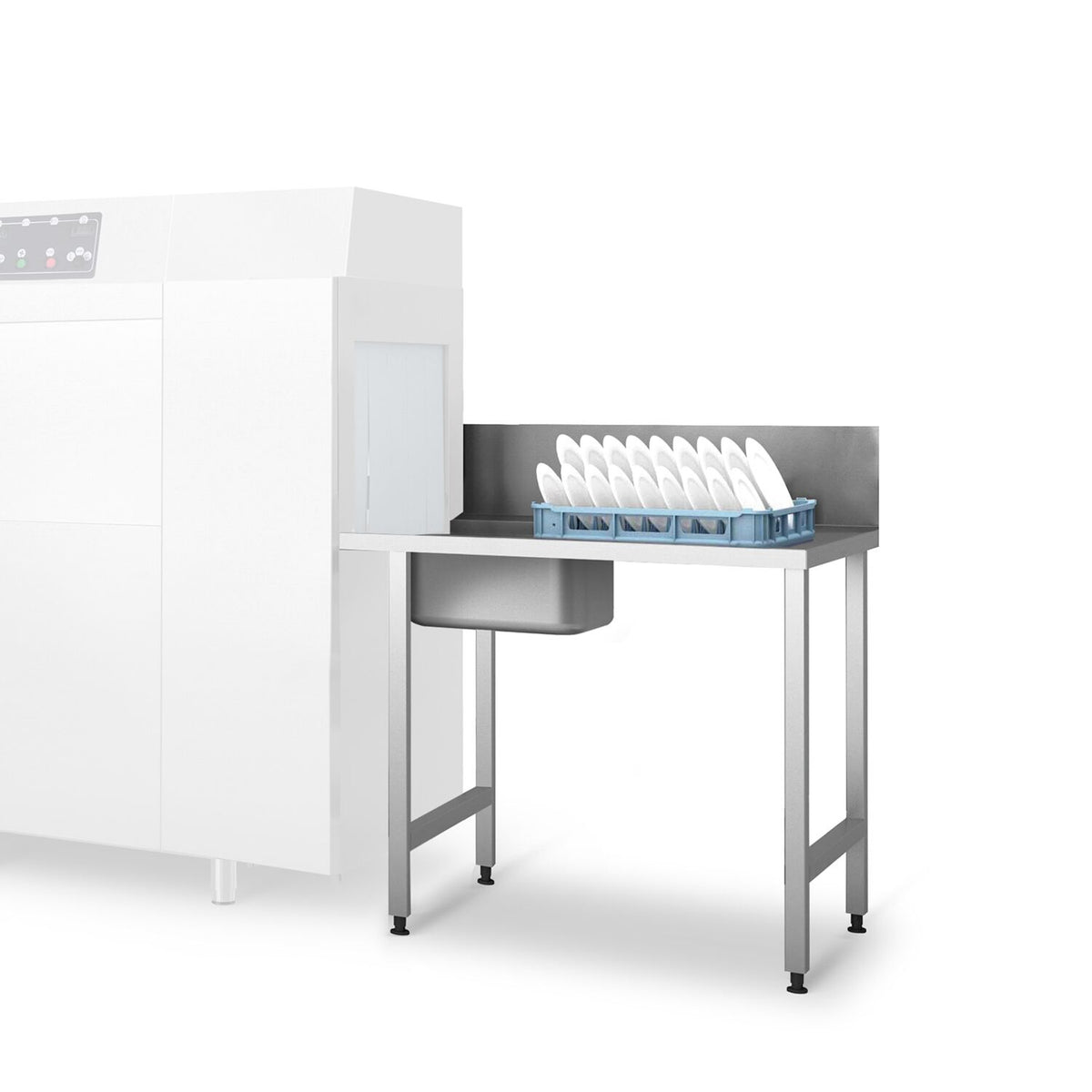 Commercial Dishwasher Inlet Table with sink for Pass-Through Dishwashers - 1300mm - Mounted right - with 1 bowl & waste chute - for KSS118