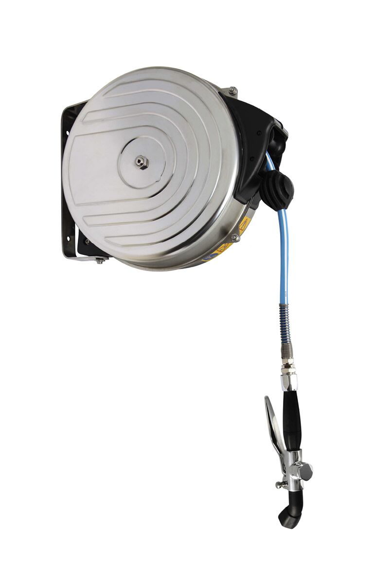 Retractable Hose Reel - 15m hose - with rinse spray gun & wall bracket included - 1/2" inlet