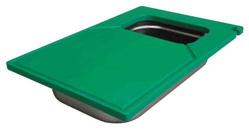 Leikkuulauta mehukourulla - EN 600x400 - HDPE (polyeteeni) - Vihreä - Sisältää keräysastian - Hygieeninen, helppo puhdistaa