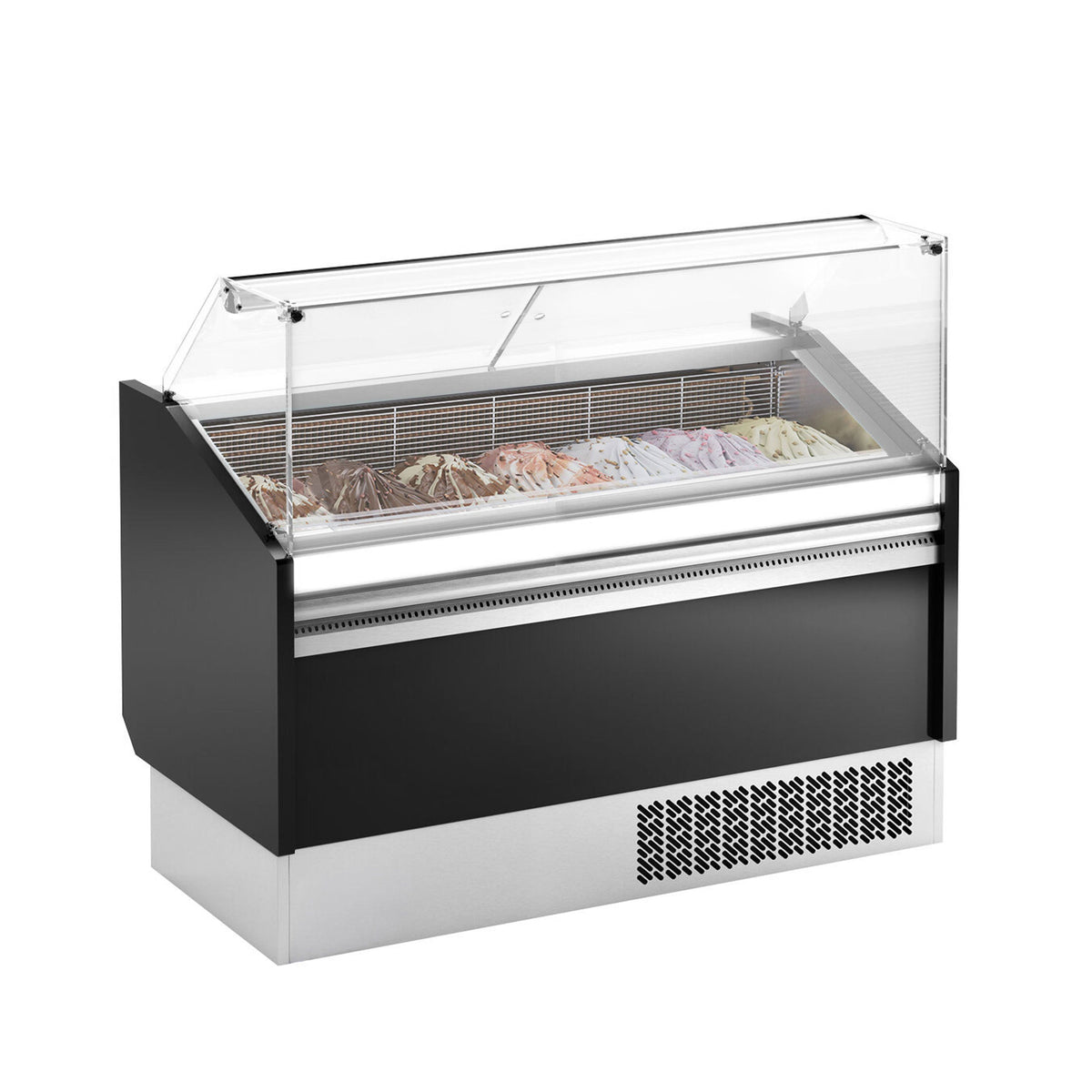 Ice Cream Display Freezer | LEVI - 1620mm - Static cooling - with LED lighting - for 9+9 x 5 litres Napoli pans - Black