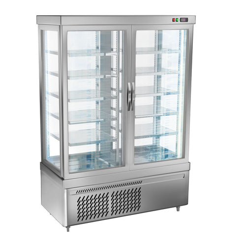 4-Sided Glass Display Fridge - 930L - 1320mm - Double glazing - square - with 10 shelves - double doors - for cheese