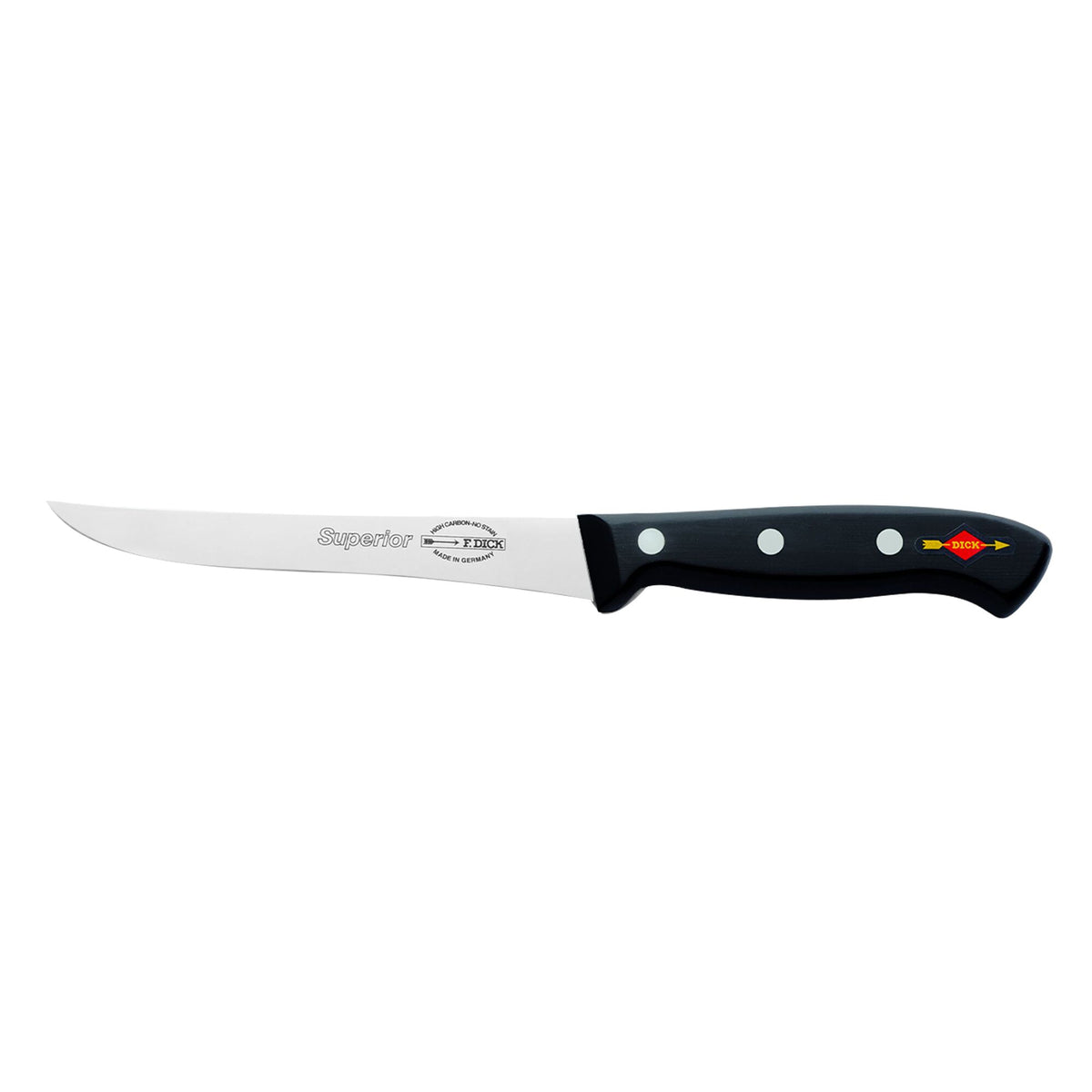 F. DICK | Superior Boning Knife – 13 cm - Flexible curved blade - Black/Silver handle