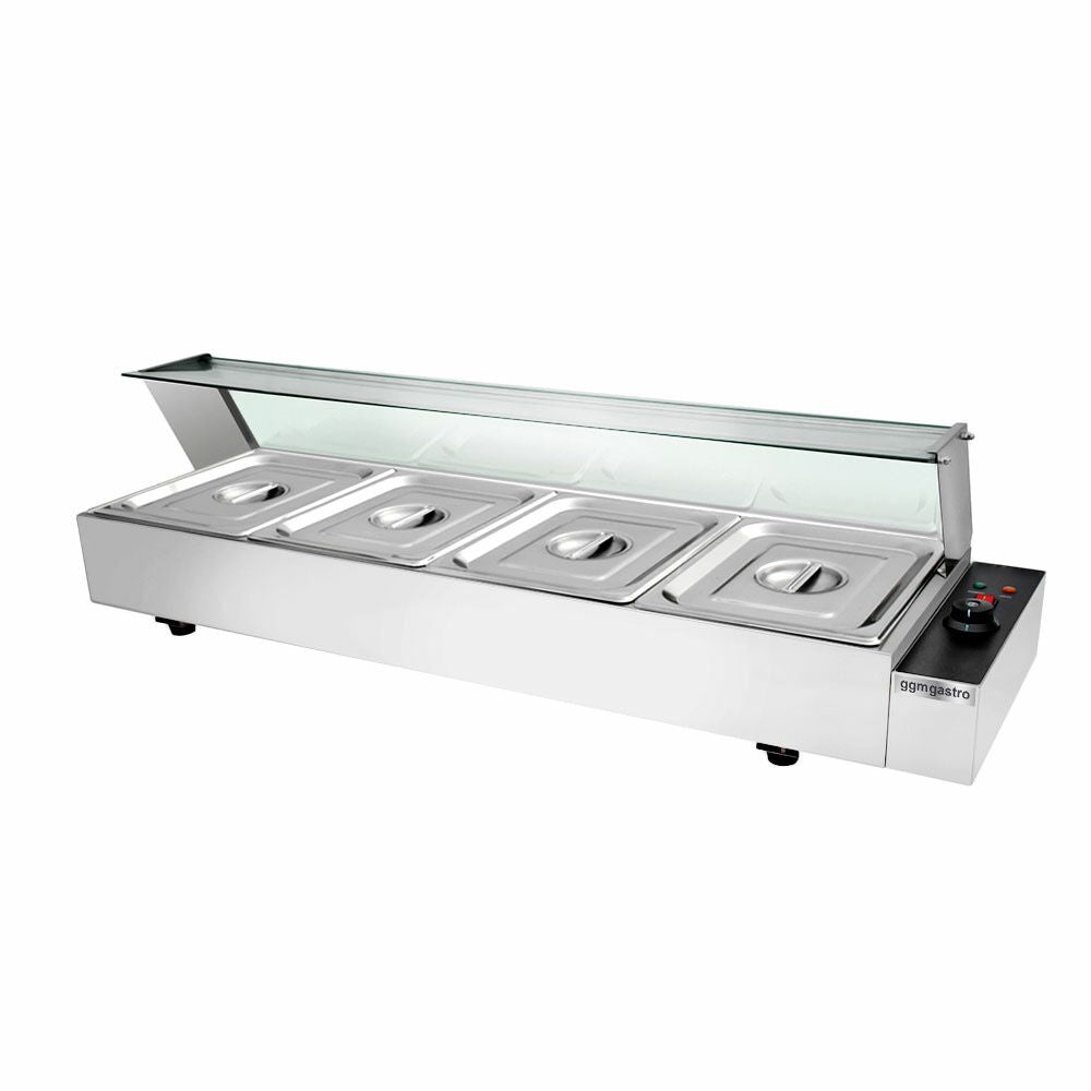 Sähkökäyttöinen vesihaude - 1,5 kW - 4x GN 1/2 - suojalasi