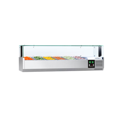 GN-kylmävitriini PREMIUM - LED-valaistuksella - 1400x335 mm - 6 GN 1/4-astiaa - lasisuojalla