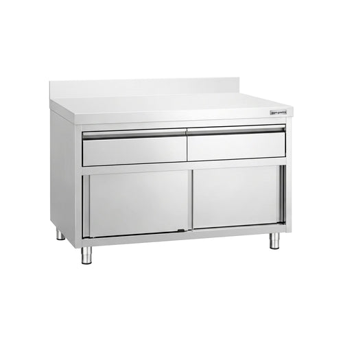 RST-työkaappi PREMIUM – 1200 x 600 mm – reunus – 2 laatikkoa ja liukuovi