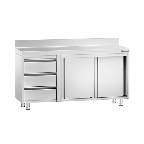 RST-työkaappi PREMIUM - 1400x600 mm - 3 vetolaatikkoa vasemmalla, liukuovet - roiskesuoja