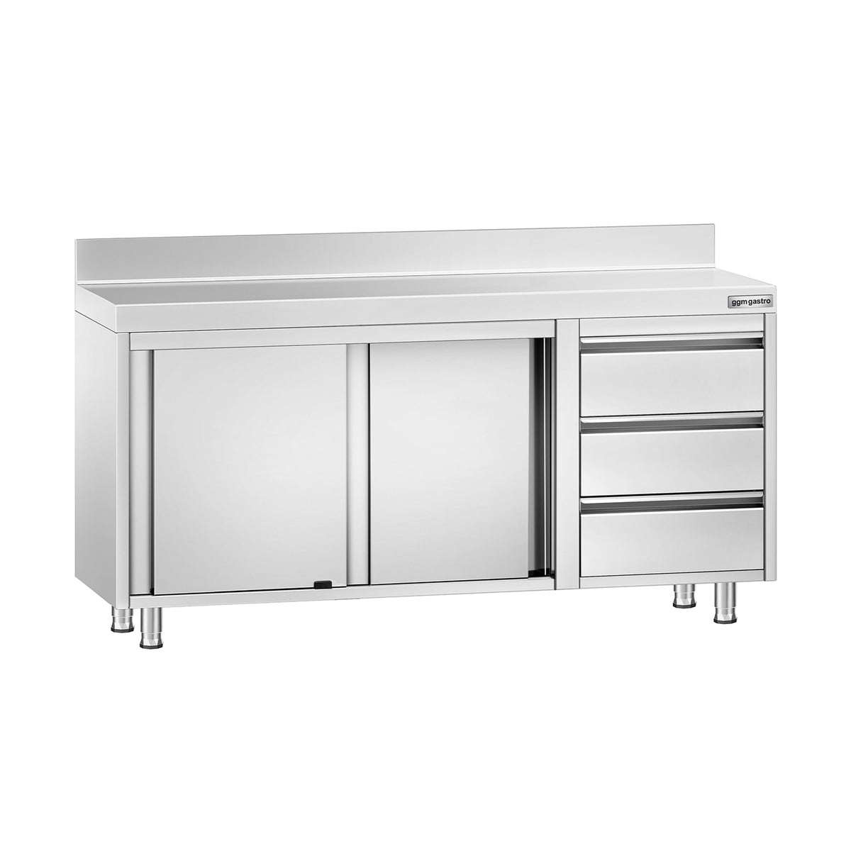 RST-työkaappi PREMIUM - 1600x600 mm - 3 vetolaatikkoa oikealla, liukuovet - roiskesuoja