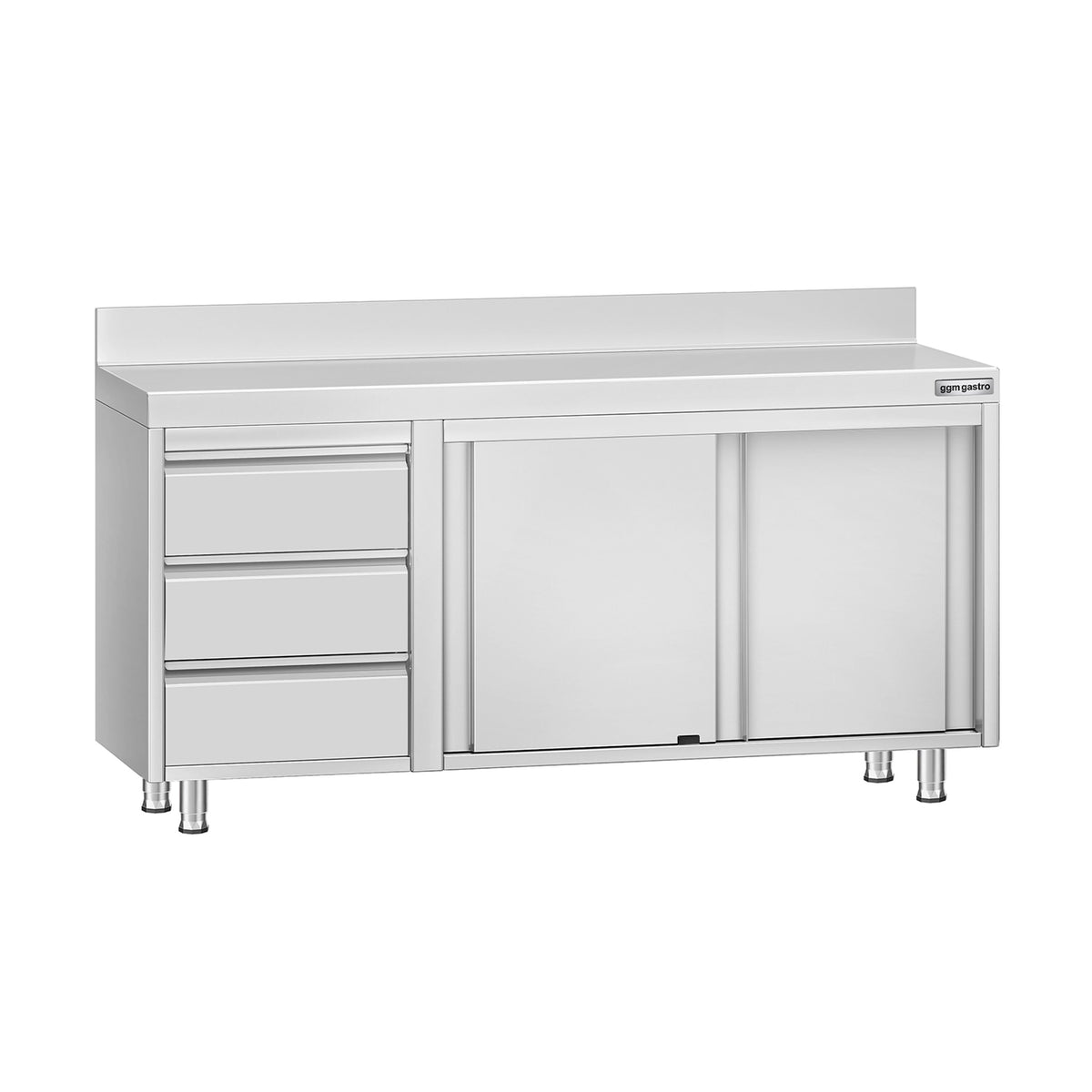 RST-työkaappi ECO - 1600x700 mm - 3 vetolaatikkoa vasemmalla, 2 liukuovea - roiskesuoja