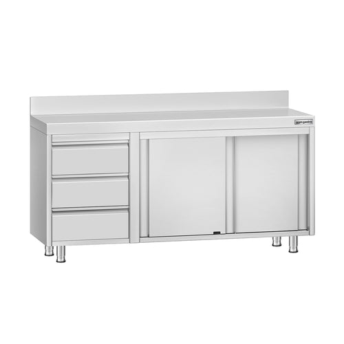 RST-työkaappi ECO - 1600x700 mm - 3 vetolaatikkoa vasemmalla, 2 liukuovea - roiskesuoja
