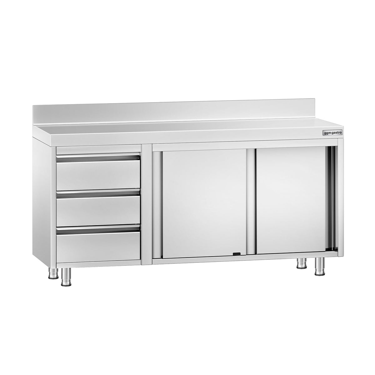 RST-työkaappi PREMIUM - 1600x700 mm - 3 vetolaatikkoa vasemmalla, liukuovet - roiskesuoja