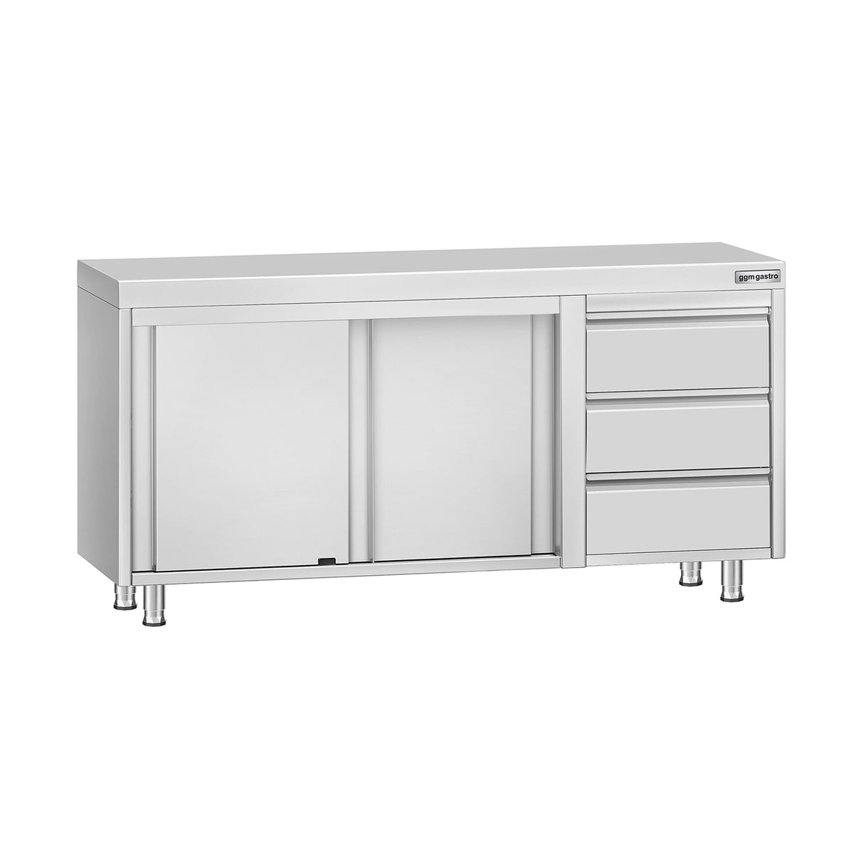 Stainless Steel Floor Cupboard ECO - 1600x700mm - with 3 Drawers right & Sliding Doors