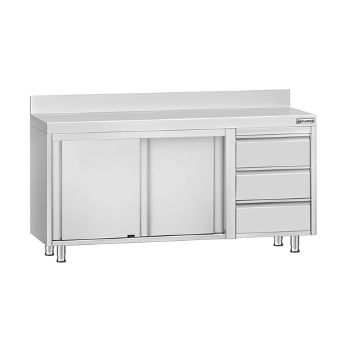 RST-työkaappi ECO - 1600x700 mm - 3 vetolaatikkoa oikealla, 2 liukuovea - roiskesuoja
