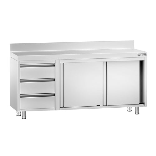 RST-työkaappi PREMIUM - 1800x600 mm - 3 vetolaatikkoa vasemmalla, liukuovet - roiskesuoja