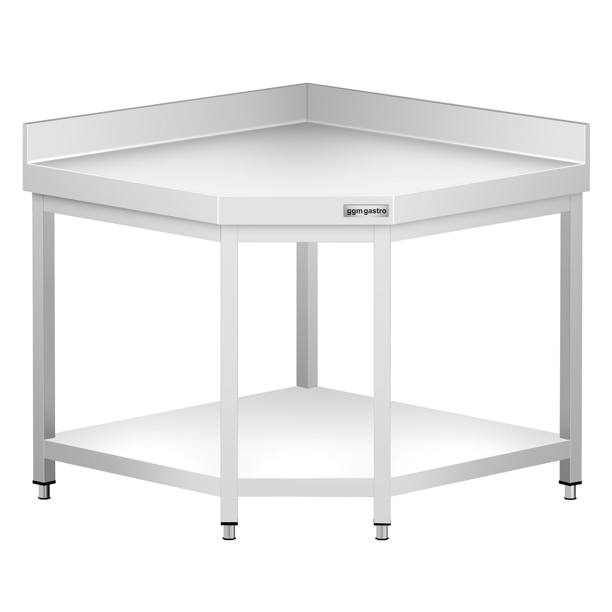 Commercial Stainless Steel Corner Table PREMIUM - 1000x600mm - with Undershelf - with Rear Upstand