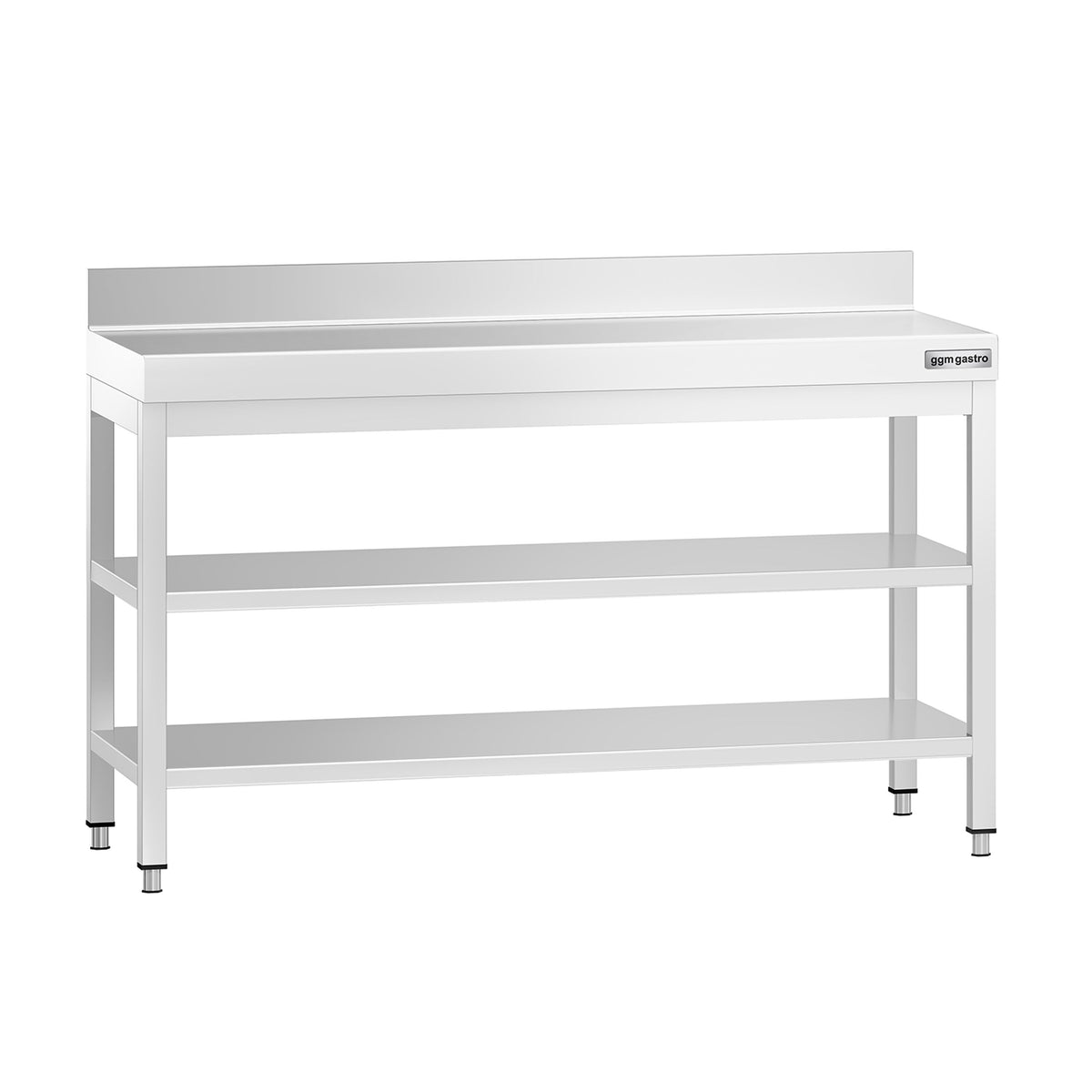 Commercial Stainless Steel Table with Upstand PREMIUM - 1400x800mm - with Undershelf - with Rear Upstand - with Additional Undershelf (mid-shelf)