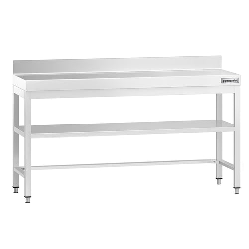Commercial Stainless Steel Table with Upstand PREMIUM - 1800x800mm - with Undershelf - with Rear Upstand - with Cross Bracing