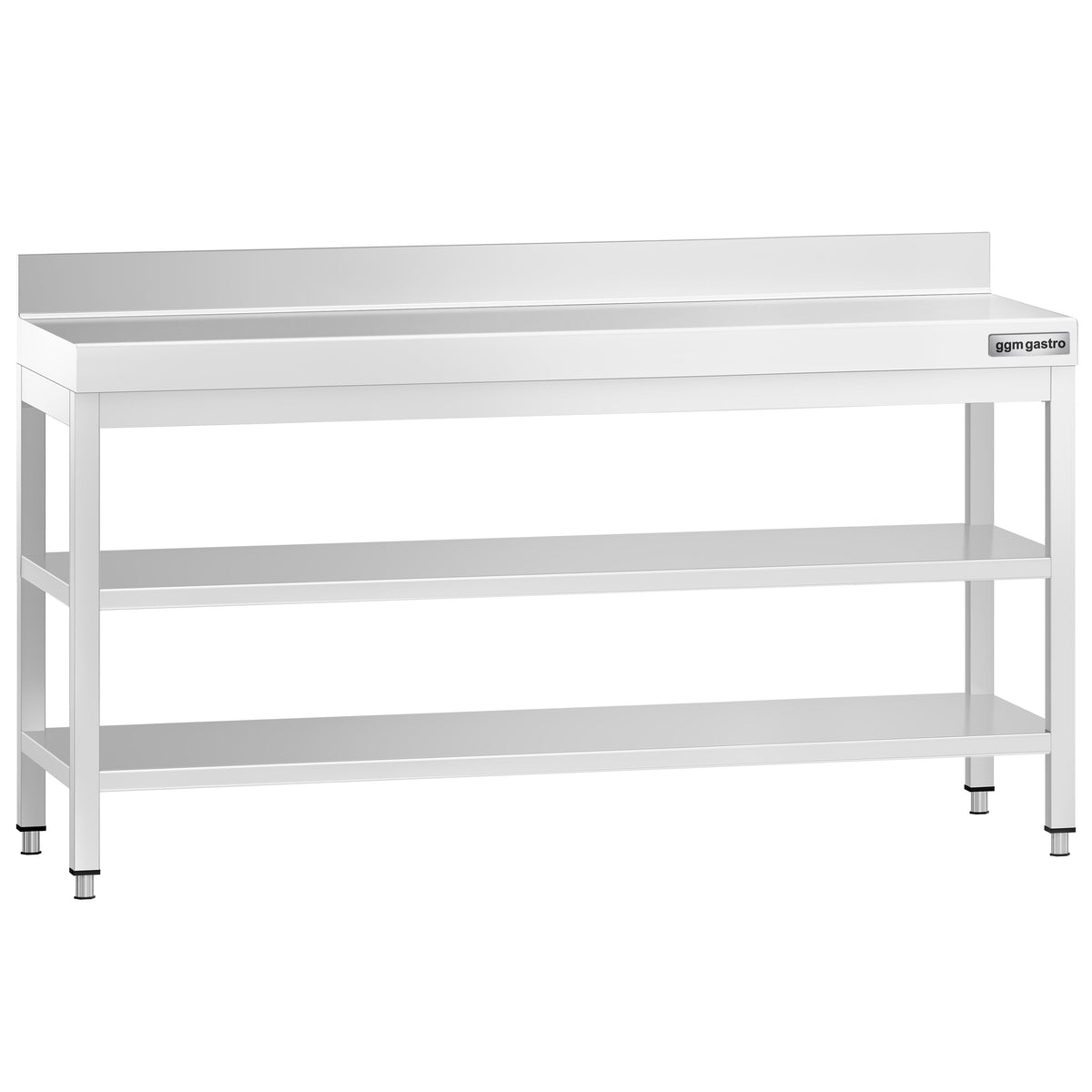 Commercial Stainless Steel Table with Upstand PREMIUM - 2000x700mm - with Undershelf - with Rear Upstand - with 2 Undershelves - with Cross Bracing