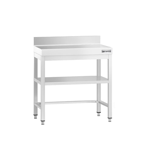 Commercial Stainless Steel Table with Upstand PREMIUM - 600x600mm - with Undershelf - with Rear Upstand - with Cross Bracing