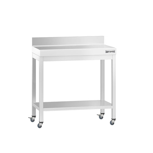 Commercial Stainless Steel Table with Upstand PREMIUM - 700x600mm - with Undershelf - with Rear Upstand - with Cross Bracing