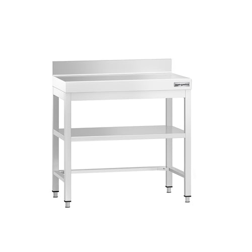 Commercial Stainless Steel Table with Upstand PREMIUM - 700x700mm - with Undershelf - with Rear Upstand - with Cross Bracing