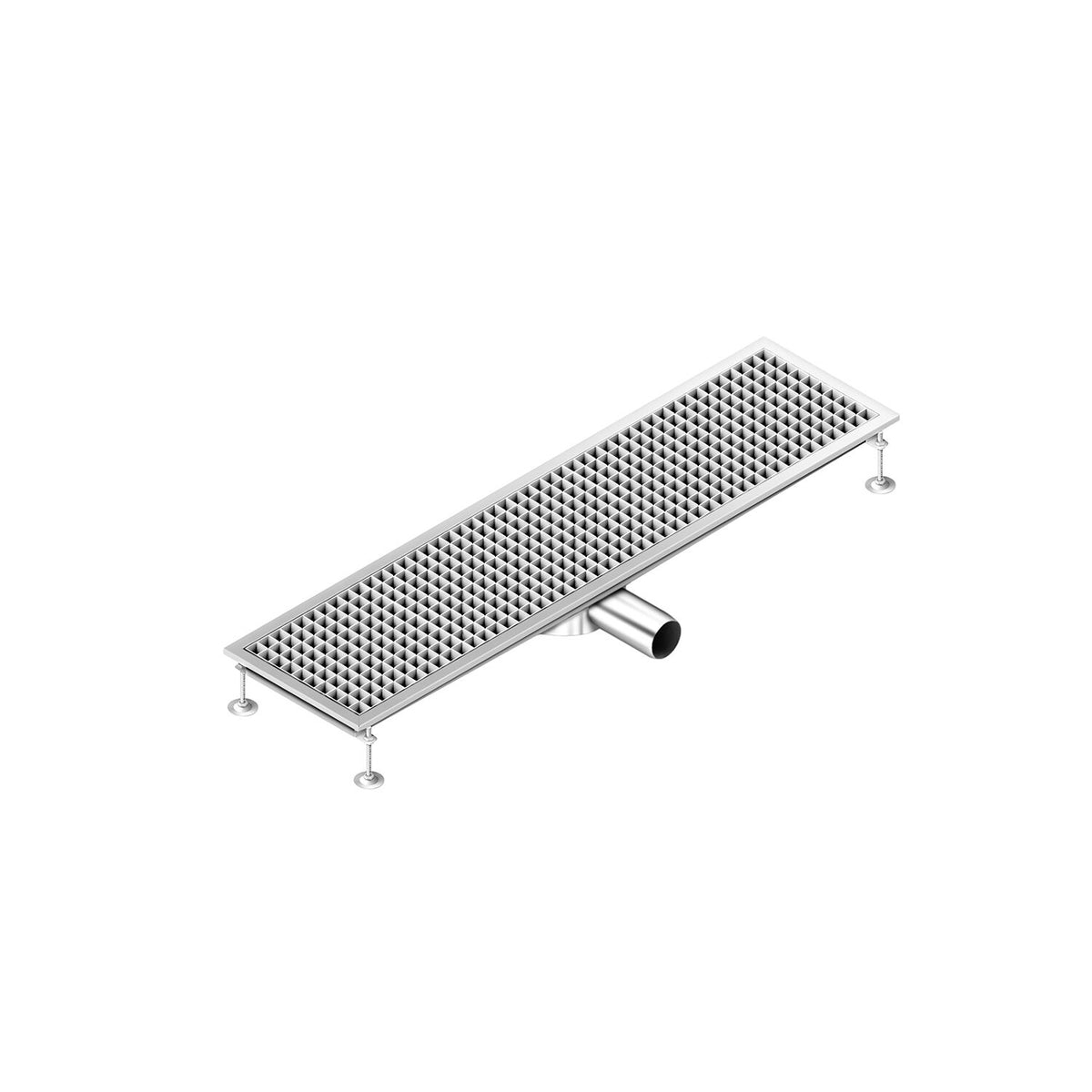 Ruostumattomasta teräksestä linjakaivo - 1200x300 mm - matalaprofiilinen malli & sivuliitäntä - Ø 70 mm