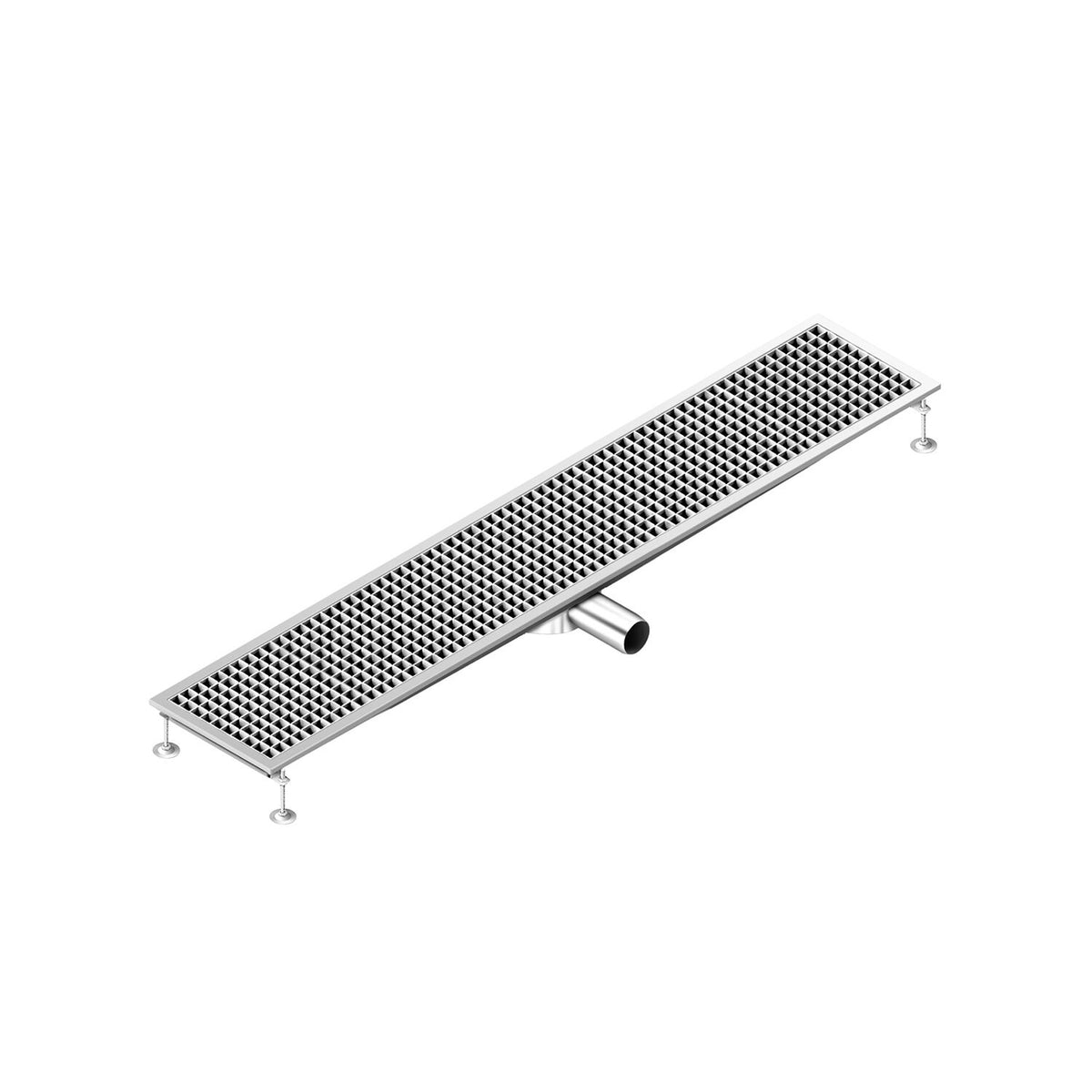 Stainless Steel Channel Drain - 1650x300mm - low-profile - side outlet - Ø70mm - removable grate
