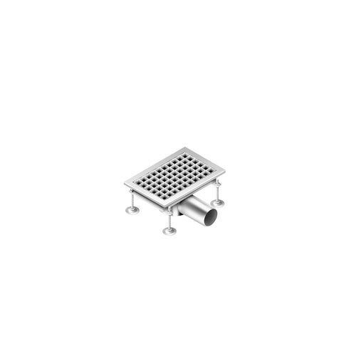 Ruostumattomasta teräksestä lattiakaivo - 300x200 mm - matalaprofiilinen malli & sivuliitäntä - Ø 70 mm