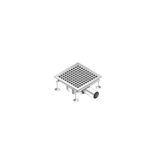 Ruostumattomasta teräksestä lattiakaivo - 300x300 mm - matalaprofiilinen malli & sivuliitäntä - Ø 70 mm
