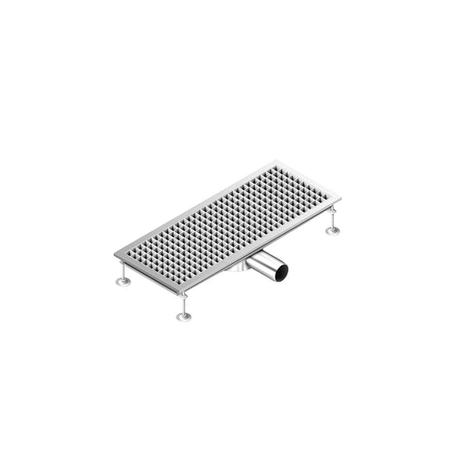 Ruostumattomasta teräksestä linjakaivo - 750x300 mm - matalaprofiilinen malli & sivuliitäntä - Ø 70 mm