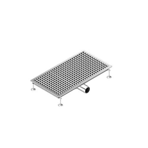 Ruostumattomasta teräksestä linjakaivo - 750x400 mm - matalaprofiilinen malli & sivuliitäntä - Ø 70 mm