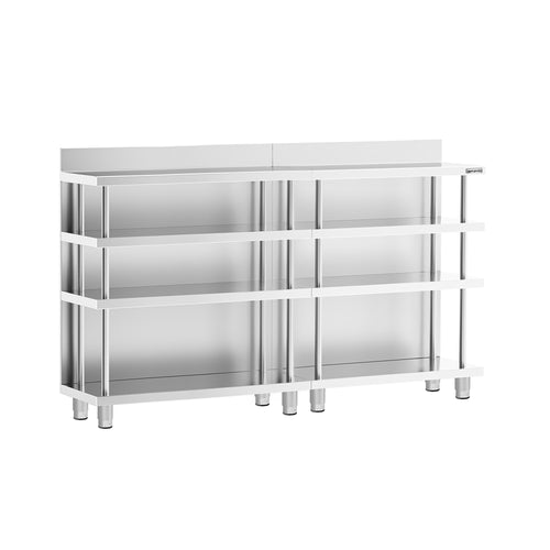 Baari-työpöytä - ruostumatonta terästä - 1800x400 mm - 4 hyllyä & 4 hyllyä