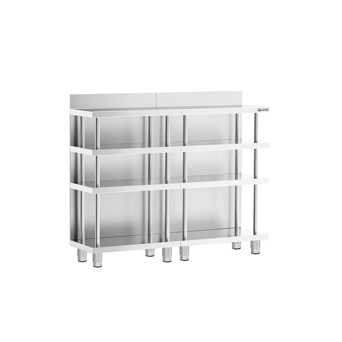Baari-työpöytä - ruostumatonta terästä - 1200x400 mm - 4 hyllyä