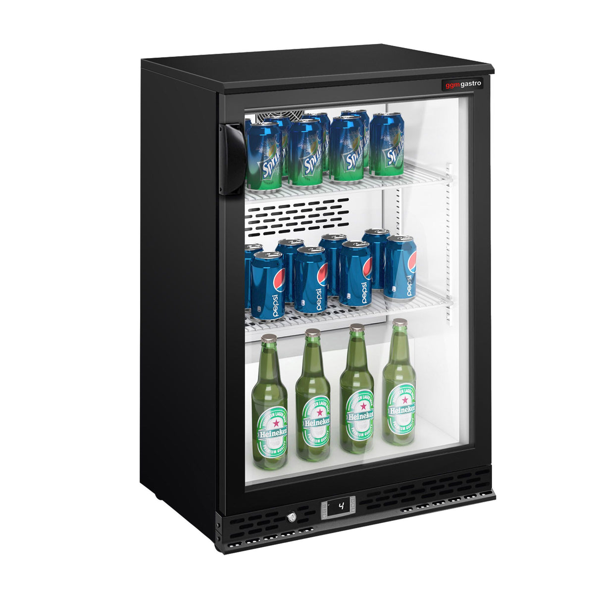Commercial Back Bar Cooler - 600mm - 140L - with 1 glass hinged door - Black
