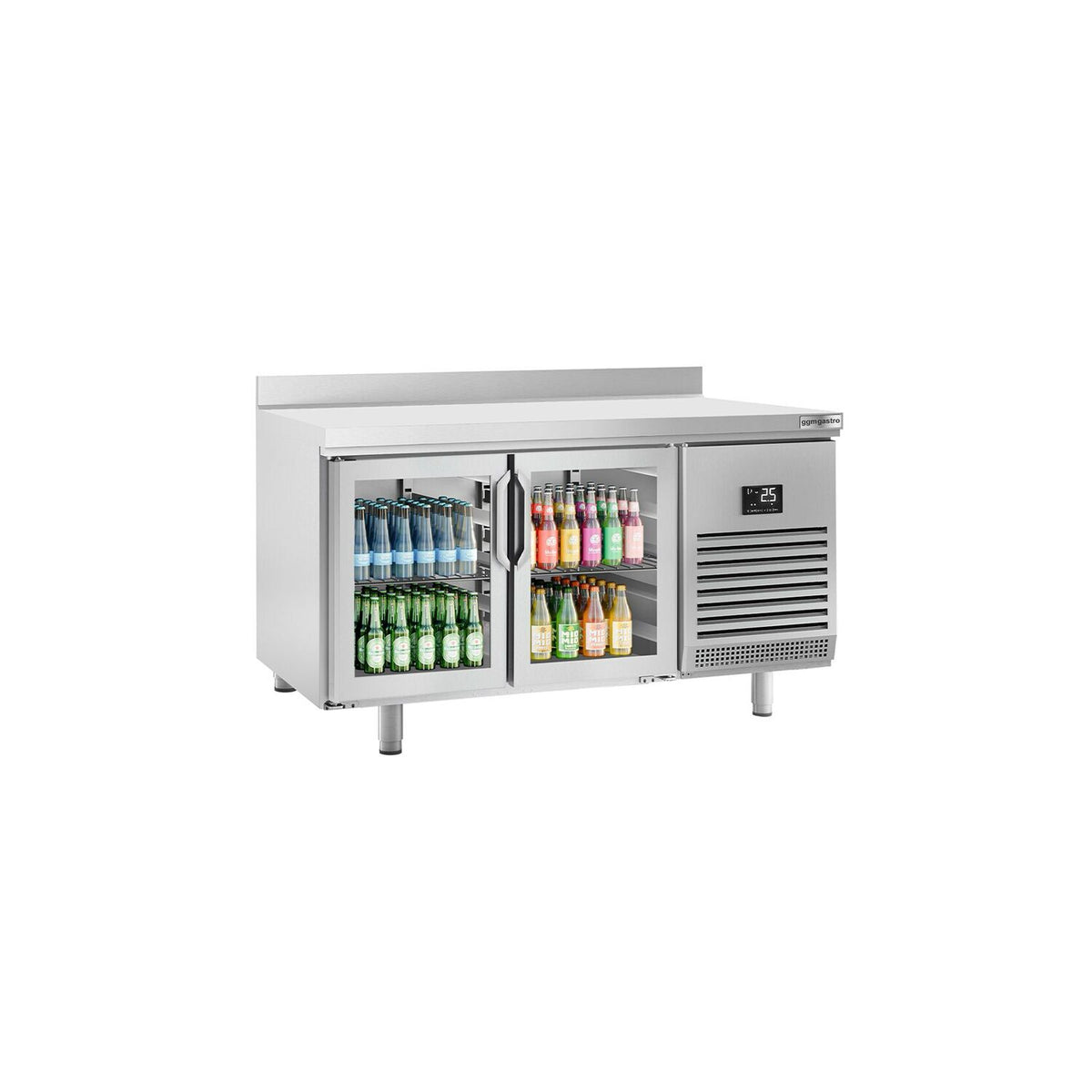 Kylmäpöytä PREMIUM PLUS - 1468x600 mm - 250 l - 2 ovea - 2 lasiovea - Kaksoislasitus - Takakoroke