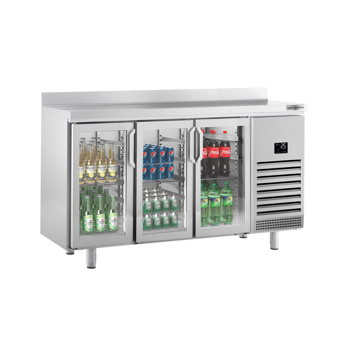 Kylmäpöytä PREMIUM PLUS - 1960x700 mm - 465 l - varustettu: 3 lasiovea, LED-valaistus & takakoroke