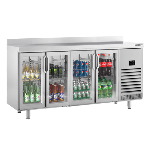 Kylmäpöytä PREMIUM PLUS - 2452x700 mm - 630 l - varustettu: 4 lasiovea, LED-valaistus & kaksoislasitetut ovet