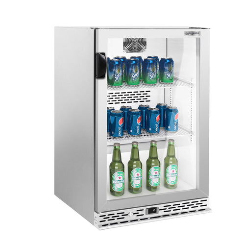 Baarikylmäkaappi - 600 mm - 125 l - 1 lasiovi - ruostumaton teräs