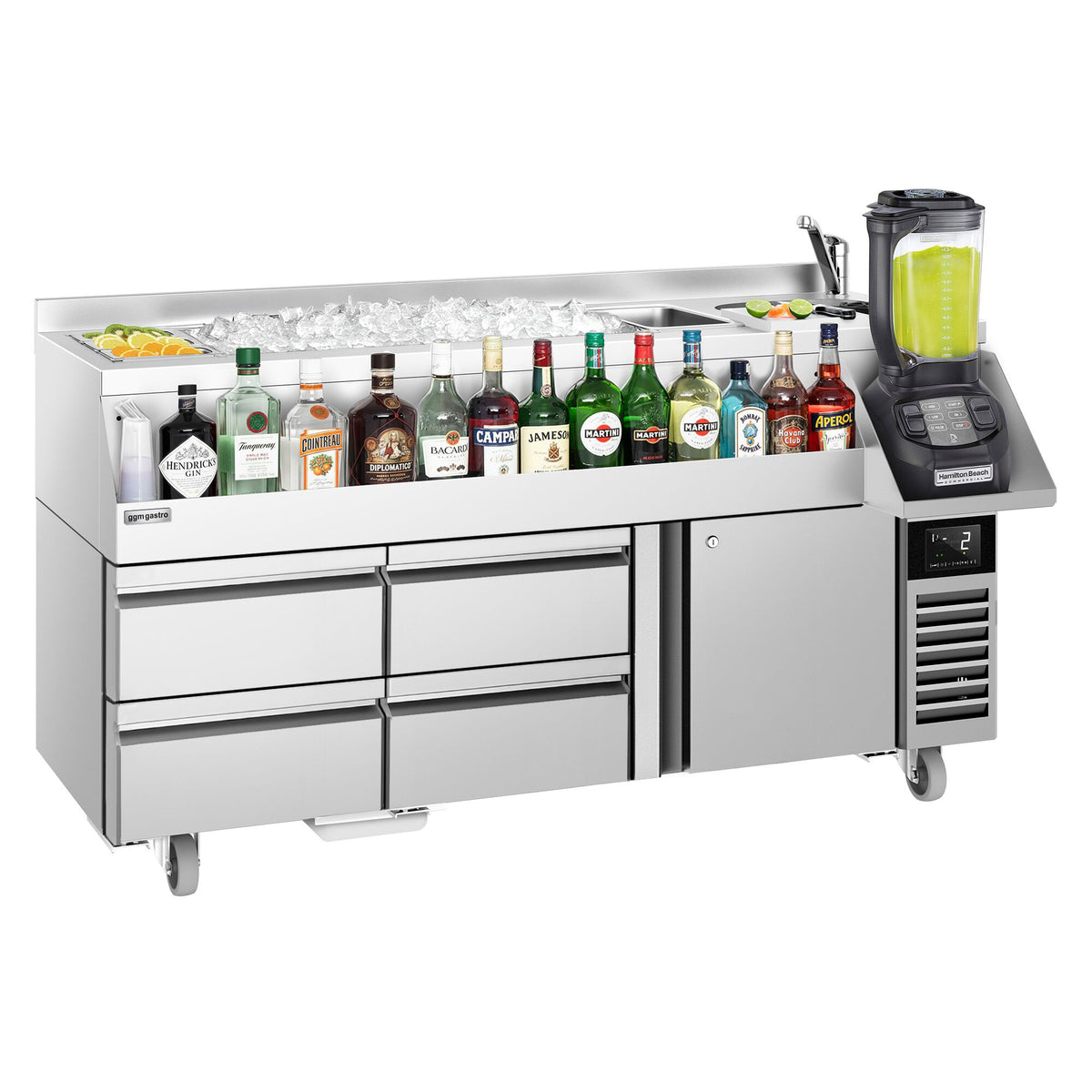 Cocktailasema – 1600 mm - 235 l - 1 ovi, 4 vetolaatikkoa & 230 V pistorasia