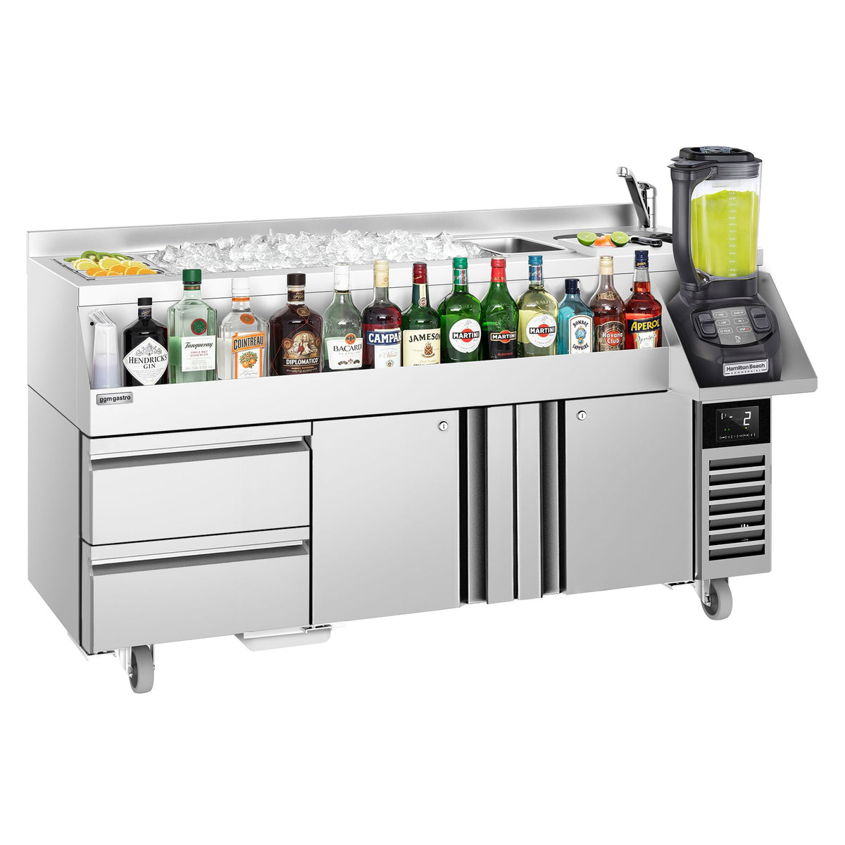 Cocktailasema – 1600 mm - 235 l - 2 ovea, 2 vetolaatikkoa & 230 V pistorasia