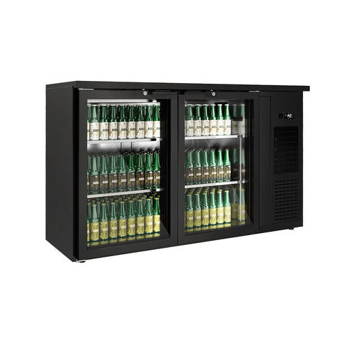 Baarikylmäkaappi - 1435x512 mm - 264 l - varustettu: 2 lasiovea, LED-valaistus & itsesulkeutuvat ovet - musta