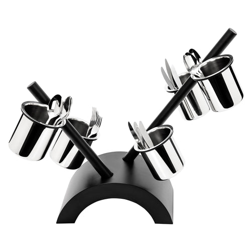 Cutlery Cylinder Holder - 360x200mm - Height: 590mm - Stainless steel - incl. 5 stainless steel holders - removable cutlery container - Black