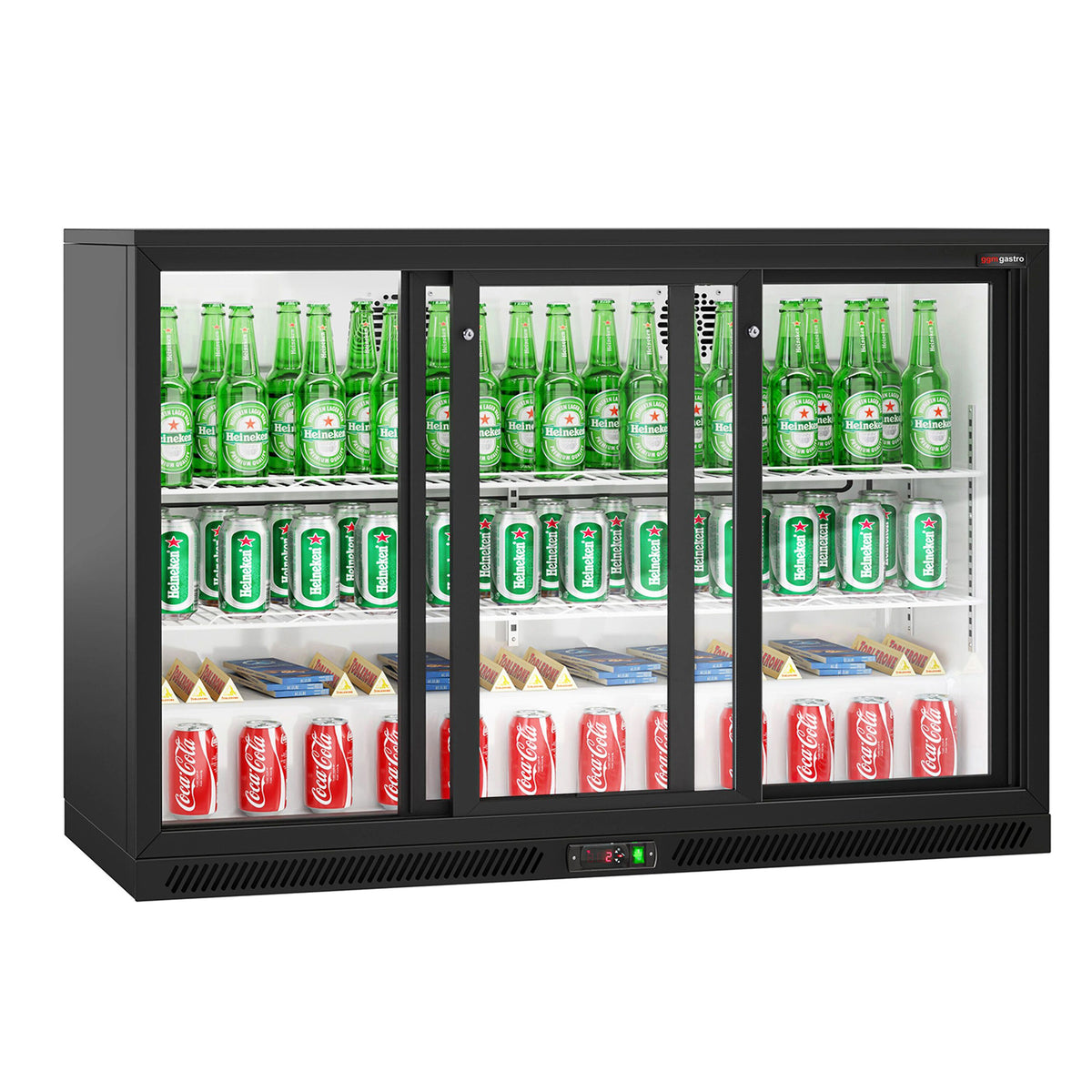 Commercial Back Bar Cooler - 1350mm - 320L - with 3 glass sliding doors - Black